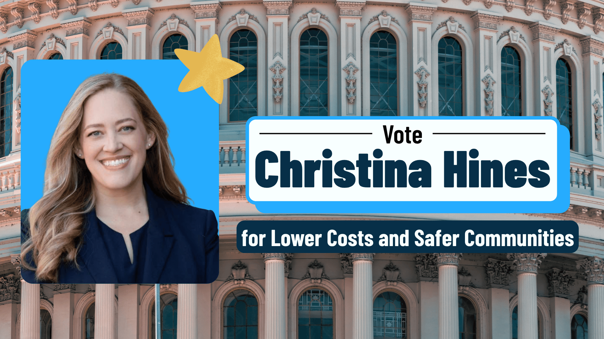 Image saying vote Christina Hines, photo of her on the left, text to the right