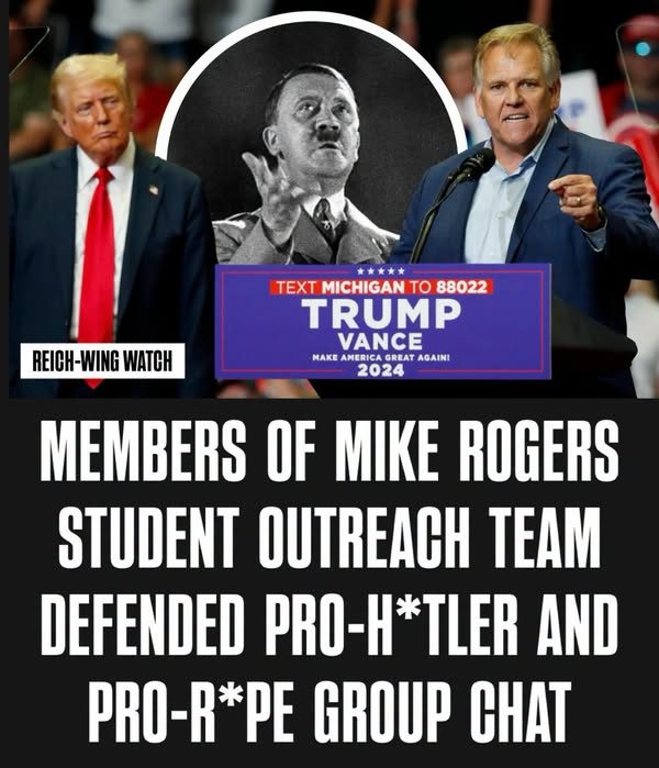 Reich Wing Watch graphic: members of Mike Rogers&rsquo; student outreach team defended a pro-Hitler group chat.
