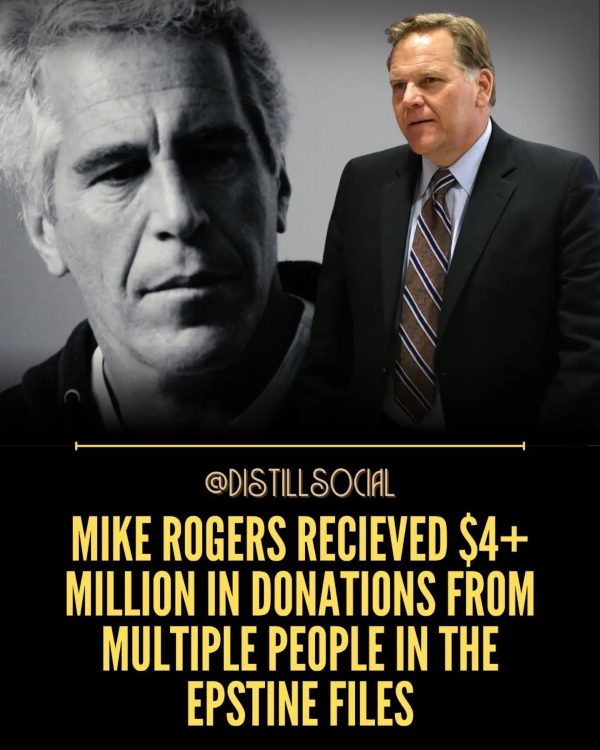 Distill Social graphic: Mike Rogers received more than $4 million in donations from multiple people in the Epstein files.